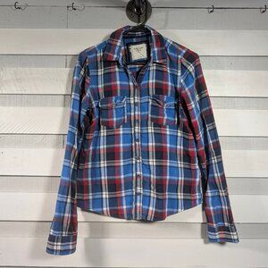 Abercrombie and Fitch Women's Medium Plaid Flannel Button Down Shirt Long Sleeve